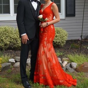 Red Lace Sherri Hill Prom Dress
